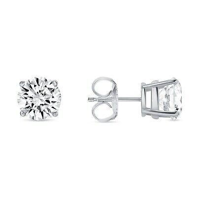 Pre-owned Shine Brite With A Diamond 3.5 Ct Round Earrings Studs Solid 14k White Gold Brilliant Cut Push Back Basket In White/colorless