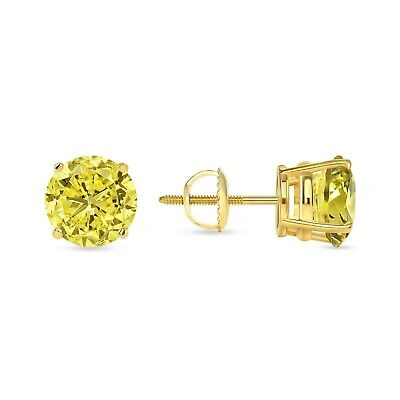 Pre-owned Shine Brite With A Diamond 5 Ct Round Cut Canary Earrings Studs Solid 18k Yellow Gold Screw Back Basket