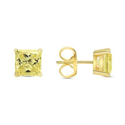 Pre-owned Shine Brite With A Diamond 5.5 Ct Princess Canary Earrings Studs Solid 18k Yellow Gold Push Back Basket