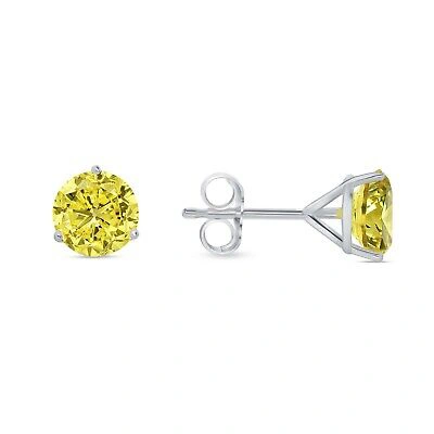 Pre-owned Shine Brite With A Diamond 2.50 Ct Round Cut Canary Earrings Studs Solid 18k White Gold Push Back Martini