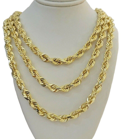 Pre-owned My Elite Jeweler Mens 10k Yellow Gold Rope Chain Necklace 8mm 18"-30" Inch Diamond Cut Solid 10k