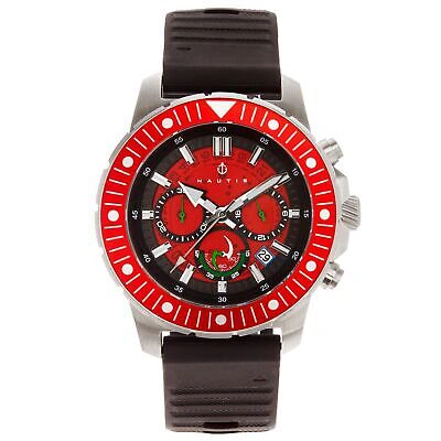Pre-owned Nautis Caspian Chronograph Strap Watch W/date - Black/red