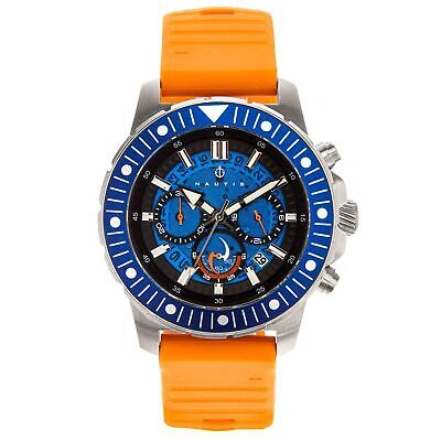 Pre-owned Nautis Caspian Chronograph Strap Watch W/date - Orange/blue