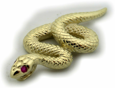 Pre-owned Geno Schmuck Pendant Snake Real Gold 585 Yellow Gold With Ruby 14 Carat Cobra Top Snake In Red