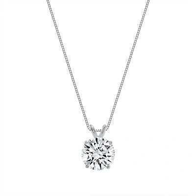 Pre-owned Shine Brite With A Diamond 3 Ct Created Diamond Round Real 18k White Gold Solitaire Pendant 18" Necklace In White/colorless