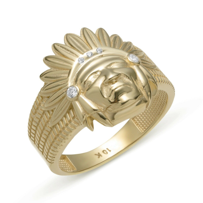 Pre-owned Bayam Cz Native American Indian Chief Ring Solid 10k Yellow Gold