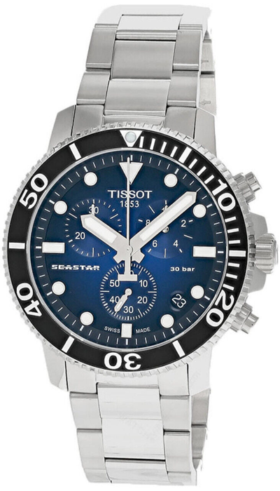 Pre-owned Tissot Seastar 1000 Chrono 45.5mm Stainless Steel Men's Watch T120.417.11.041.01
