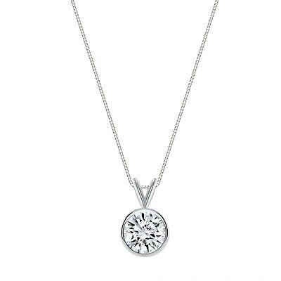 Pre-owned Shine Brite With A Diamond 2.75 Ct Round Cut Solid Real 14k White Gold Solitaire Bezel Pendant 18" Necklace In White/colorless
