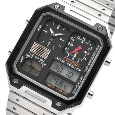 Pre-owned Citizen Collection Jg2126-69e Record Label Thermo Sensor Watch Ana-digi Temp