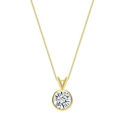 Pre-owned Shine Brite With A Diamond 2.50 Ct Round Created Diamond Solid 18k Yellow Gold Bezel Pendant 18" Necklace In White/colorless