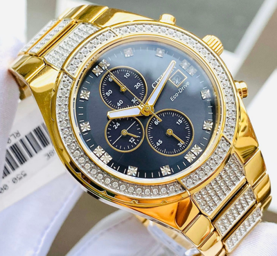 Pre-owned Citizen Eco-drive Crystal Gold Tone Men's Watch Ca0752-58e