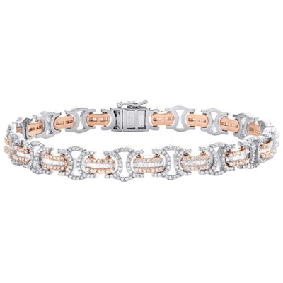 Pre-owned Jfl Diamonds & Timepieces 10k White & Rose Gold Round & Baguette Diamond 9mm Statement Bracelet 3.75 Ct.