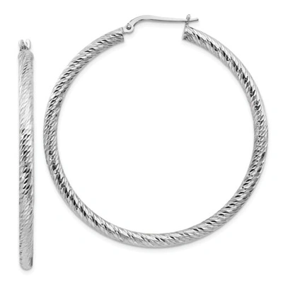Pre-owned Accessories & Jewelry Italian 14k White Gold 3mm X 48mm Large Diamond Cut Swirling Hoop Earrings