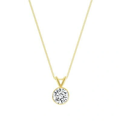 Pre-owned Shine Brite With A Diamond 1.50 Ct Round Cut Solid 18k Yellow Gold Solitaire Bezel Pendant 18" Necklace In White/colorless