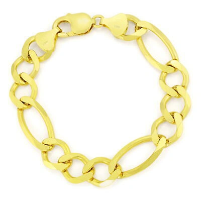 Pre-owned Nuragold 10k Yellow Gold Solid 12mm Mens Italian Figaro Chain Bracelet Link 8.5" 8.5in