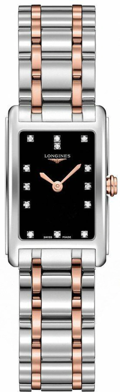 Pre-owned Longines Dolcevita Black Diamond 18k Rose Gold & Steel Quartz Women's Watch