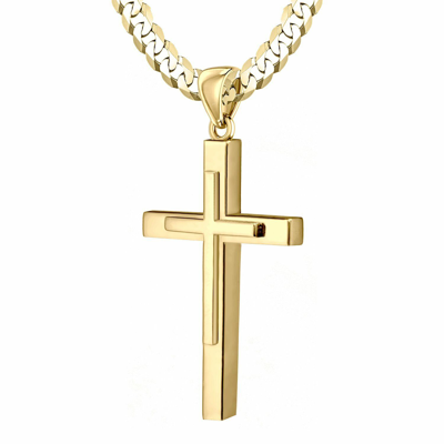 Pre-owned Us Jewels Men's Xl Solid 2" 10k Yellow Gold Christian Cross Pendant Necklace, 22in To 30in