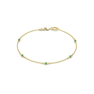 Pre-owned Trijewels Round Emerald 5 Stone Station Bracelet 1/10 Ctw 14k Gold Jp: 26100 In Rich-medium-green