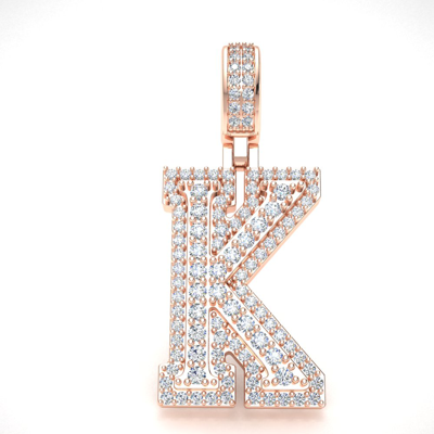 Pre-owned Jewelwesell 10k Gold Round Diamond 1" 3d Varsity Initial Letter 'k' Pendant Necklace 1.65ct