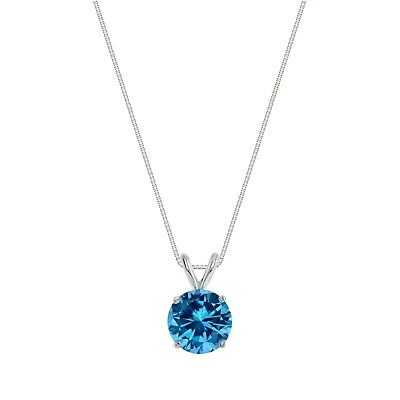 Pre-owned Shine Brite With A Diamond 2.25 Ct Round Cut Blue Solid Real 18k White Gold Solitaire Pendant 18" Necklace