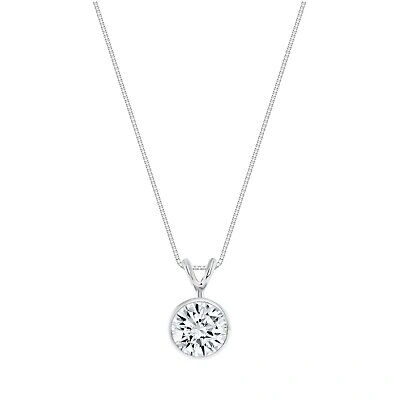Pre-owned Shine Brite With A Diamond 2.25 Ct Round Cut Solid Real 18k White Gold Solitaire Bezel Pendant 18" Necklace In White/colorless