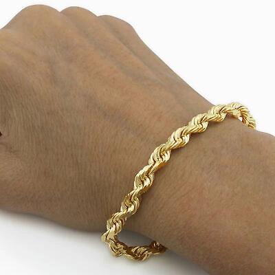 Pre-owned Nuragold 10k Yellow Gold Solid 7mm Men Diamond Cut Rope Chain Bracelet 7.5" 8" 8.5" 9"