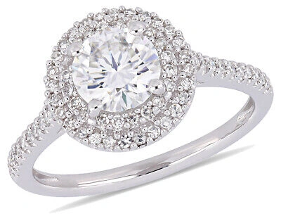 Pre-owned Harmony 1.00 Carat (ctw) Moissanite Halo Engagement Ring In 14k White Gold
