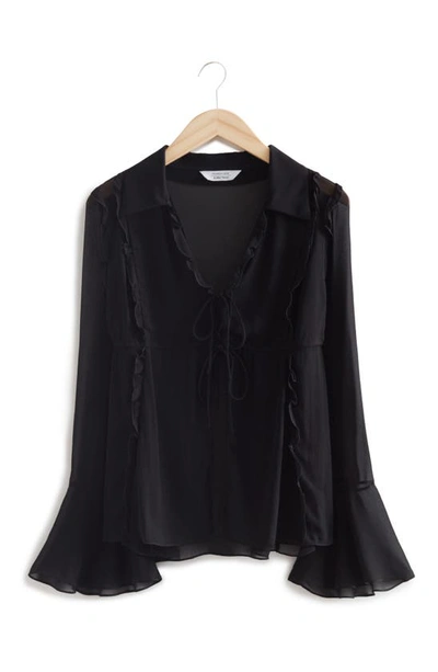 & Other Stories Sheer Tie Front Blouse In Black