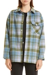 Monrow Plaid Snap-up Shirt Jacket In Purple