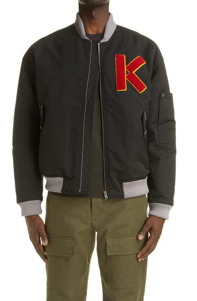 Kenzo Logo Patch Tech Twill Bomber Jacket In Black