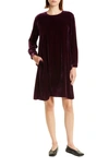 Eileen Fisher Long Sleeve Velvet Shift Dress In Sweet Plum