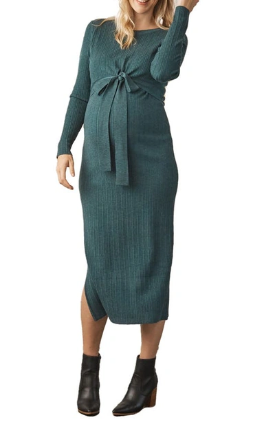 Angel Maternity Knit Midi Maternity/nursing Dress In Teal