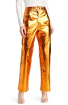Amy Lynn Lupe Metallic High-rise Straight-leg Faux-leather Trousers In Orange