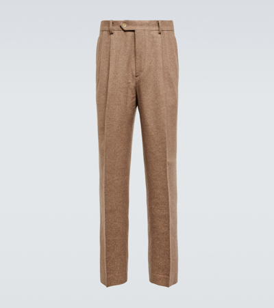 Auralee Straight Cotton, Wool And Cashmere Pants In Top Beige