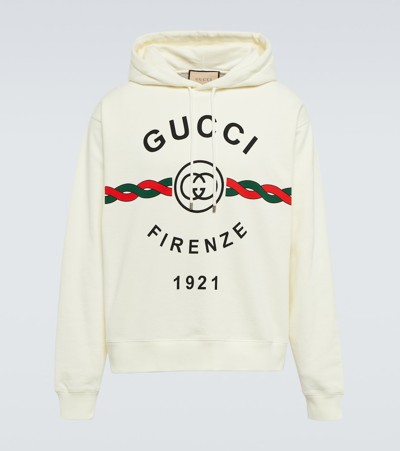 Gucci White Firenze 1921 Logo Print Hoodie In Nude & Neutrals