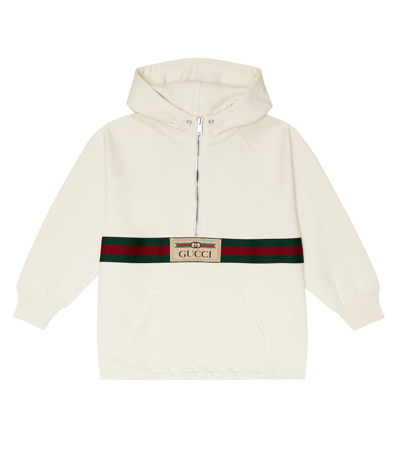 Gucci Kids' Web Cotton Jersey Hoodie In White/multicolor