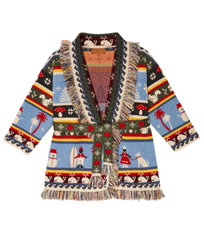 Alanui Kids' Jacquard Cashmere Knit Jacket In Blue