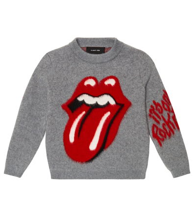 Alanui Kids' Tongue & Lips Virgin Wool Sweater In Grigio
