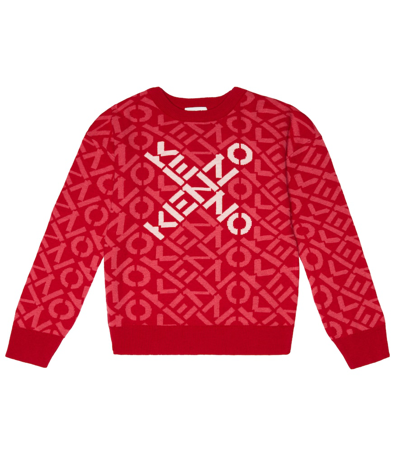 Kenzo Kids' Logo Intarsia Cotton-blend Sweater In Red