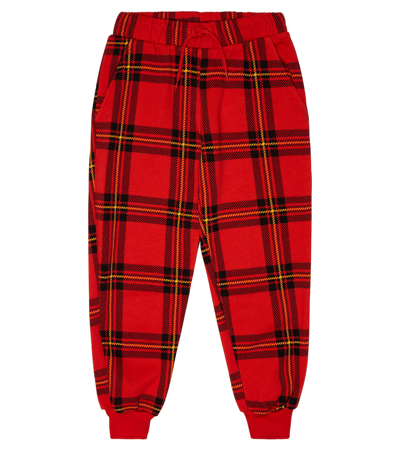 Mini Rodini Kids' Checked Cotton Sweatpants In Red