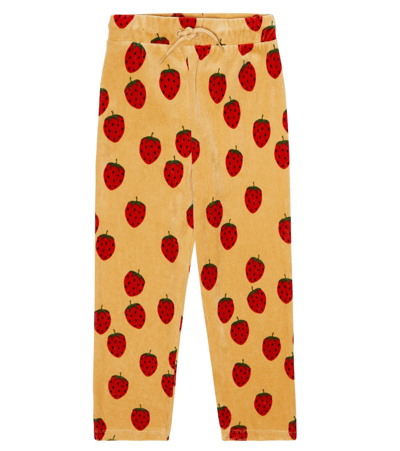 Mini Rodini Kids' Printed Cotton Velvet Sweatpants In Beige