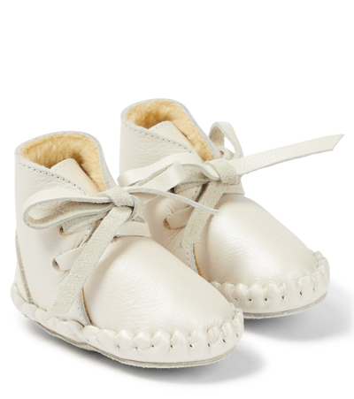 Donsje Baby Pina Leather Pre-walker Boots In Off White Metallic Leather