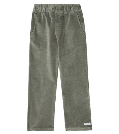 Donsje Kids' Mevil Velour Trousers In Moss Grey