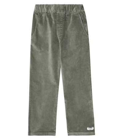 Donsje Kids' Mevil Velour Pants In Moss Grey