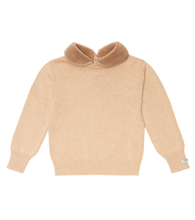 Donsje Kids' Freder Faux Fur-trimmed Jumper In Milk Chocolate Melange