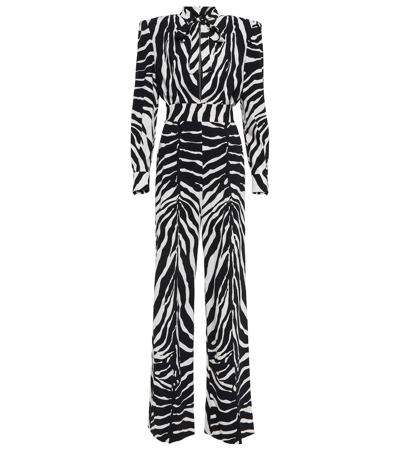 Dolce & Gabbana Zebra-print Strong-shoulder Cady Jumpsuit In Naturalwhi