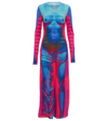 Y/project X Jean Paul Gaultier Body Morph Mesh Maxi Dress In Blue,red,light Blue