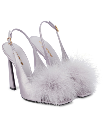 Saint Laurent Mae Feather Slingback Cocktail Sandals In New