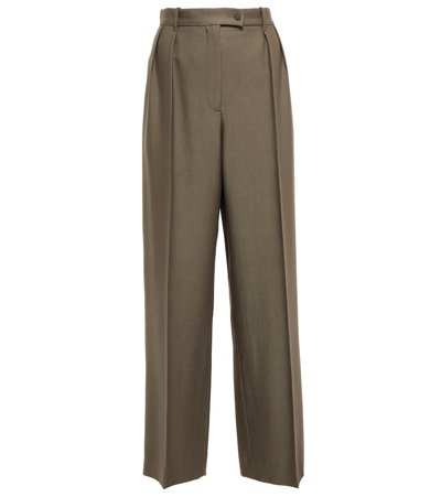 The Row Randa Pleated Cotton And Silk-blend Straight-leg Pants In Taupe