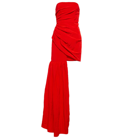 David Koma Strapless Asymmetric Gathered Crepon Gown In Red